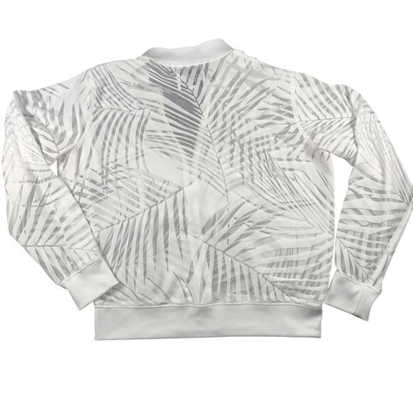 VICTORIA Secret Gauzy White Sport Zip Up Palm Leaf Pattern Long Sleeve Top Large - Picture 6 of 6